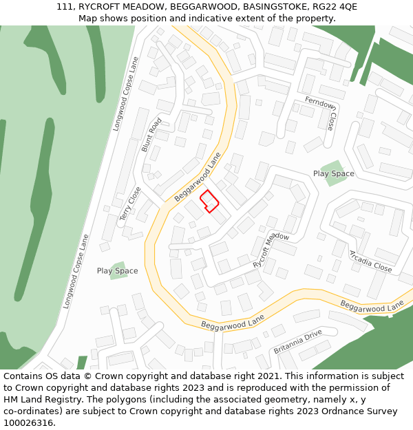 111, RYCROFT MEADOW, BEGGARWOOD, BASINGSTOKE, RG22 4QE: Location map and indicative extent of plot