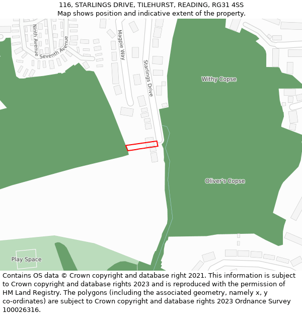 116, STARLINGS DRIVE, TILEHURST, READING, RG31 4SS: Location map and indicative extent of plot
