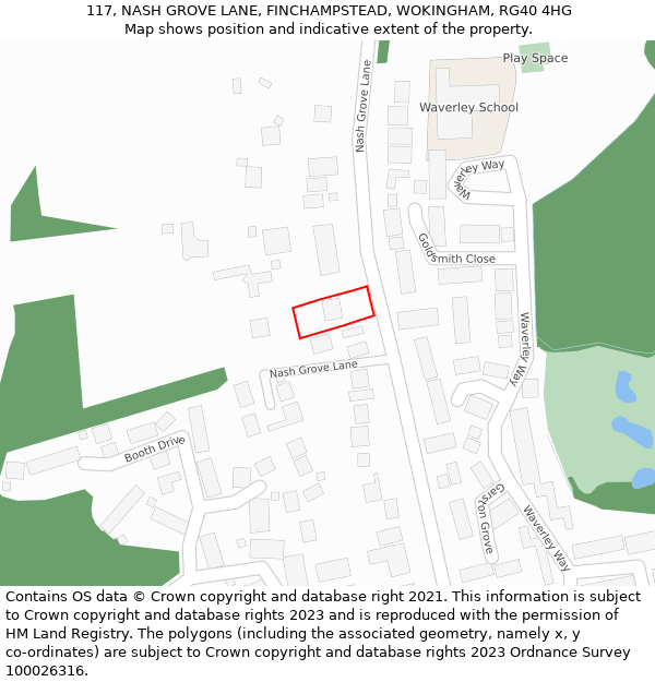 117, NASH GROVE LANE, FINCHAMPSTEAD, WOKINGHAM, RG40 4HG: Location map and indicative extent of plot