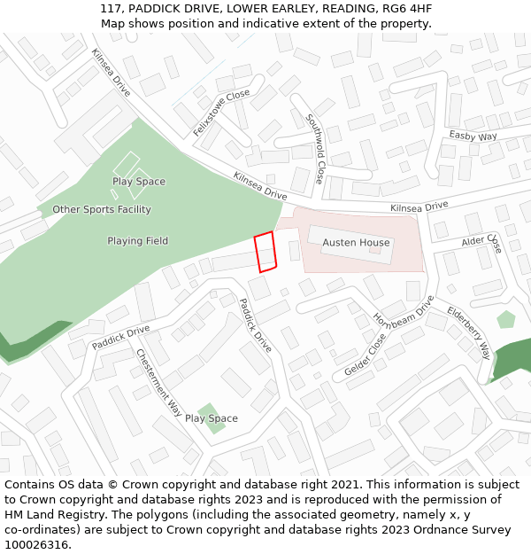 117, PADDICK DRIVE, LOWER EARLEY, READING, RG6 4HF: Location map and indicative extent of plot
