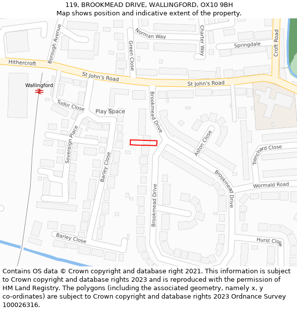 119, BROOKMEAD DRIVE, WALLINGFORD, OX10 9BH: Location map and indicative extent of plot