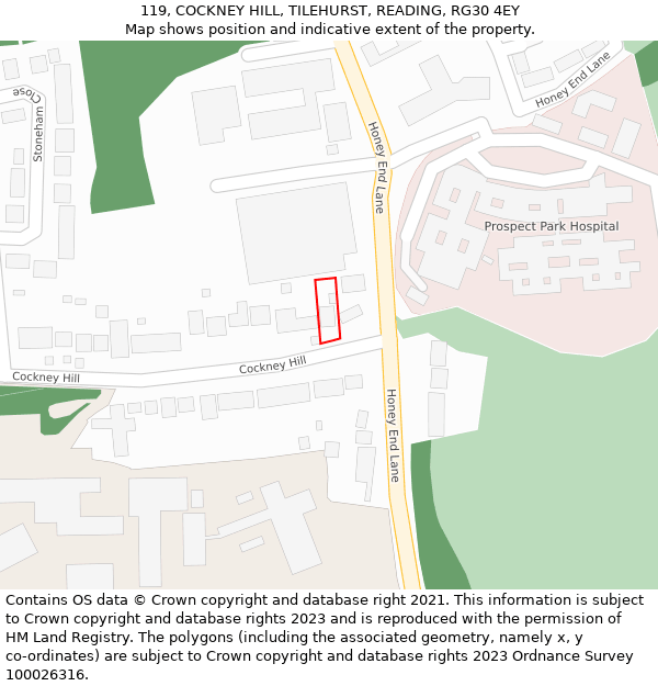 119, COCKNEY HILL, TILEHURST, READING, RG30 4EY: Location map and indicative extent of plot