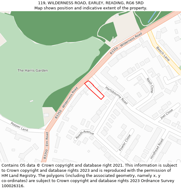 119, WILDERNESS ROAD, EARLEY, READING, RG6 5RD: Location map and indicative extent of plot