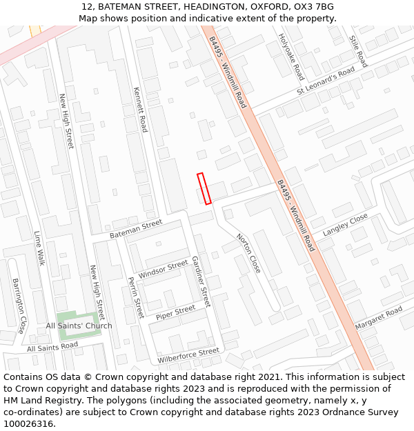12, BATEMAN STREET, HEADINGTON, OXFORD, OX3 7BG: Location map and indicative extent of plot