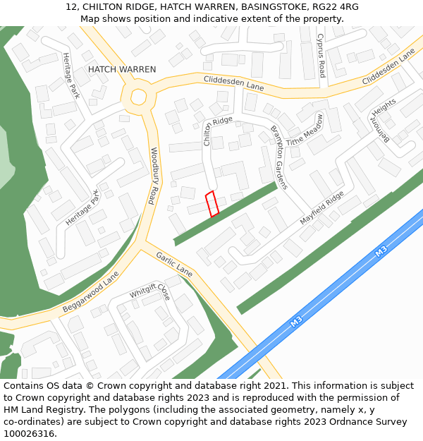 12, CHILTON RIDGE, HATCH WARREN, BASINGSTOKE, RG22 4RG: Location map and indicative extent of plot