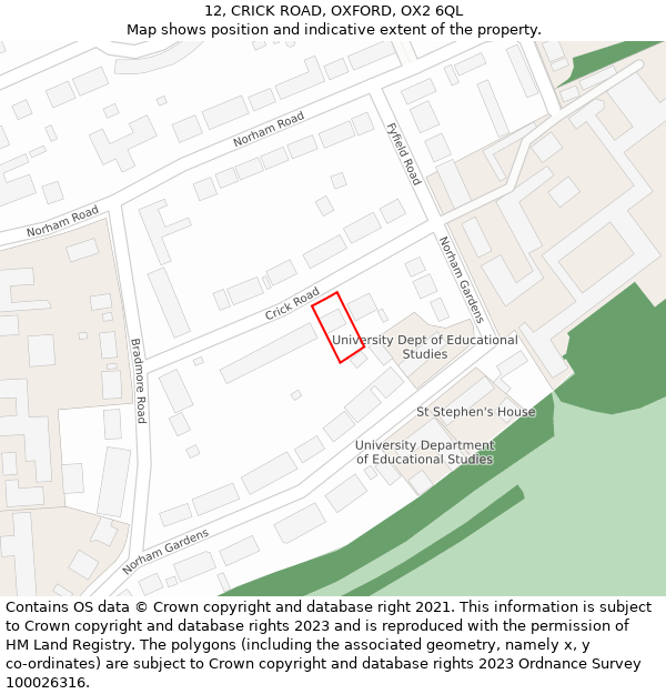 12, CRICK ROAD, OXFORD, OX2 6QL: Location map and indicative extent of plot