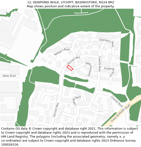 12, DEWPOND WALK, LYCHPIT, BASINGSTOKE, RG24 8RZ: Location map and indicative extent of plot