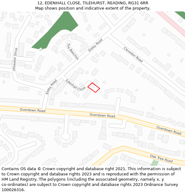 12, EDENHALL CLOSE, TILEHURST, READING, RG31 6RR: Location map and indicative extent of plot