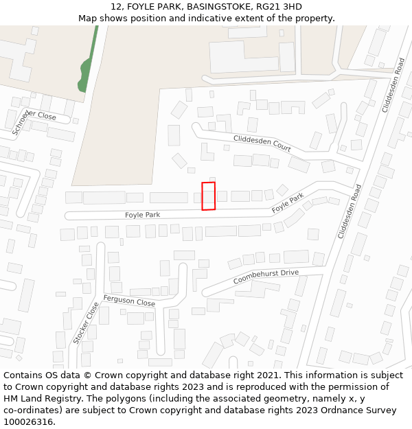12, FOYLE PARK, BASINGSTOKE, RG21 3HD: Location map and indicative extent of plot