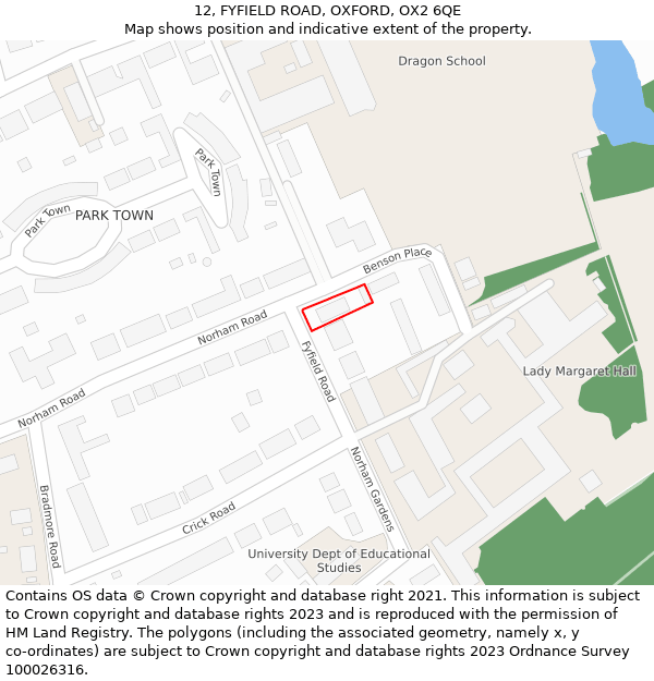 12, FYFIELD ROAD, OXFORD, OX2 6QE: Location map and indicative extent of plot