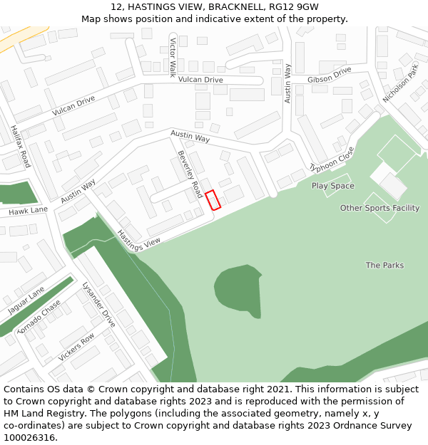 12, HASTINGS VIEW, BRACKNELL, RG12 9GW: Location map and indicative extent of plot