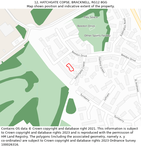 12, HATCHGATE COPSE, BRACKNELL, RG12 8GG: Location map and indicative extent of plot