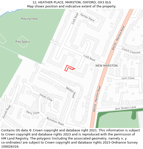 12, HEATHER PLACE, MARSTON, OXFORD, OX3 0LG: Location map and indicative extent of plot