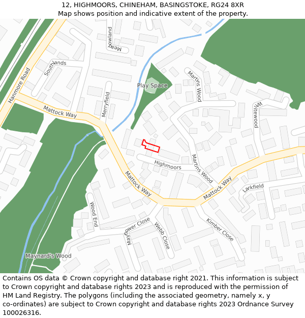 12, HIGHMOORS, CHINEHAM, BASINGSTOKE, RG24 8XR: Location map and indicative extent of plot