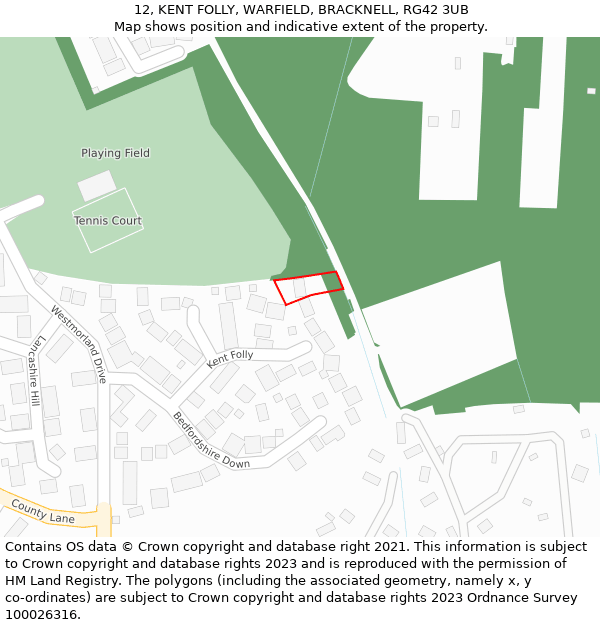 12, KENT FOLLY, WARFIELD, BRACKNELL, RG42 3UB: Location map and indicative extent of plot