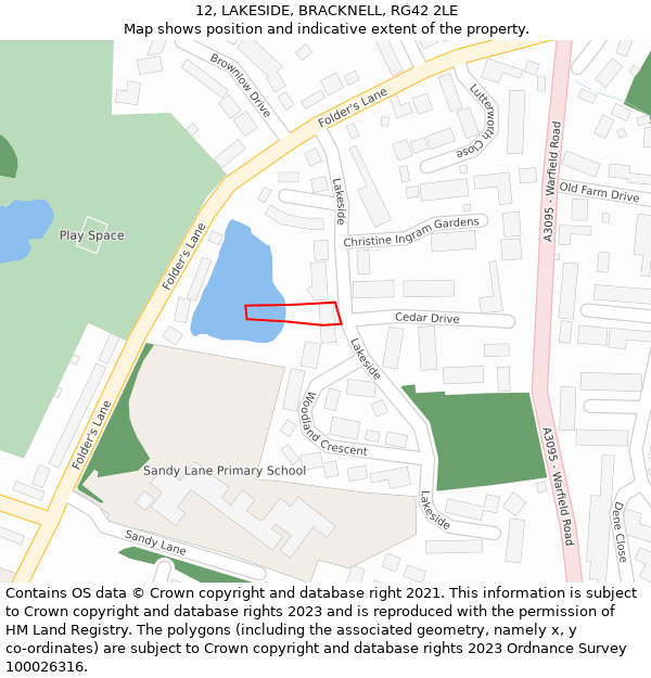 12, LAKESIDE, BRACKNELL, RG42 2LE: Location map and indicative extent of plot