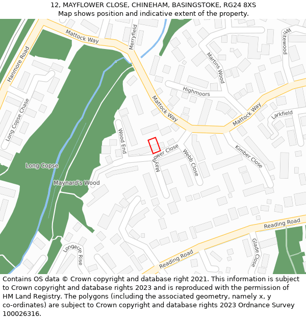 12, MAYFLOWER CLOSE, CHINEHAM, BASINGSTOKE, RG24 8XS: Location map and indicative extent of plot