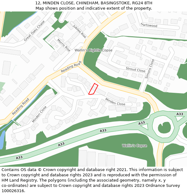 12, MINDEN CLOSE, CHINEHAM, BASINGSTOKE, RG24 8TH: Location map and indicative extent of plot