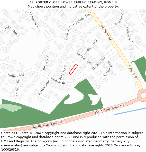 12, PORTER CLOSE, LOWER EARLEY, READING, RG6 4JB: Location map and indicative extent of plot