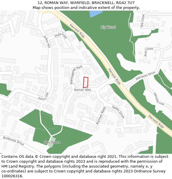 12, ROMAN WAY, WARFIELD, BRACKNELL, RG42 7UT: Location map and indicative extent of plot