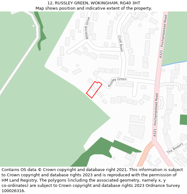12, RUSSLEY GREEN, WOKINGHAM, RG40 3HT: Location map and indicative extent of plot