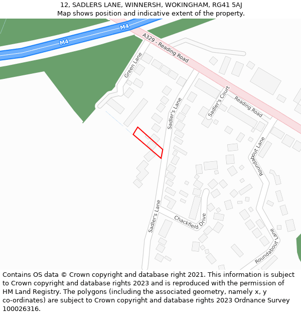 12, SADLERS LANE, WINNERSH, WOKINGHAM, RG41 5AJ: Location map and indicative extent of plot