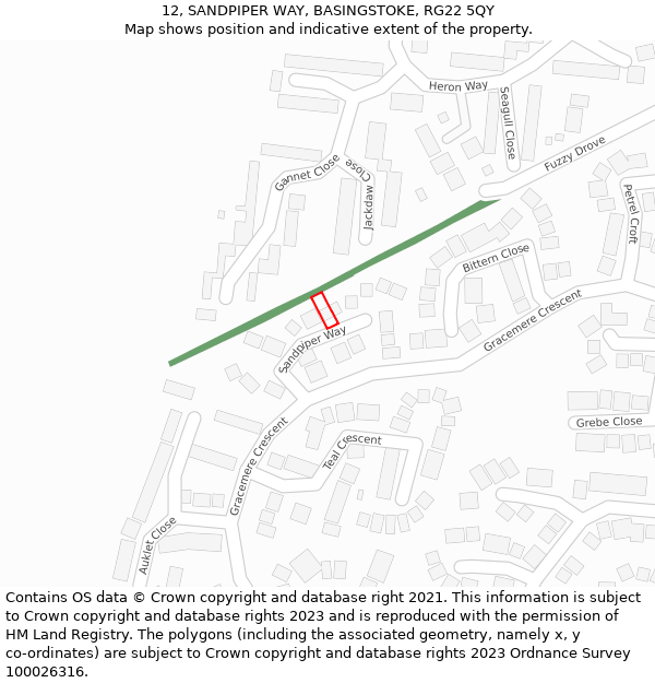 12, SANDPIPER WAY, BASINGSTOKE, RG22 5QY: Location map and indicative extent of plot