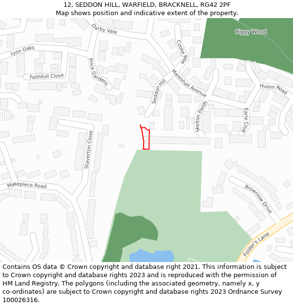 12, SEDDON HILL, WARFIELD, BRACKNELL, RG42 2PF: Location map and indicative extent of plot