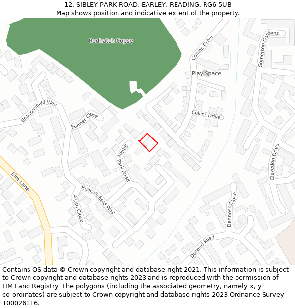 12, SIBLEY PARK ROAD, EARLEY, READING, RG6 5UB: Location map and indicative extent of plot