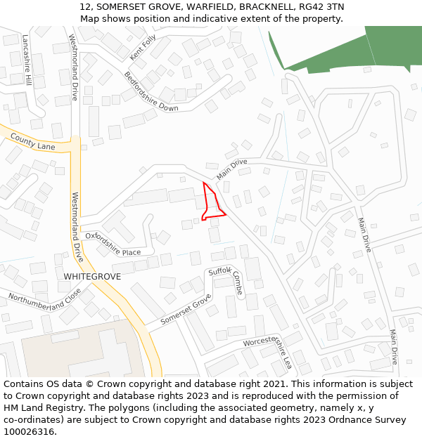 12, SOMERSET GROVE, WARFIELD, BRACKNELL, RG42 3TN: Location map and indicative extent of plot