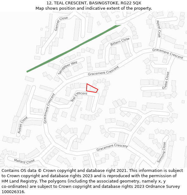 12, TEAL CRESCENT, BASINGSTOKE, RG22 5QX: Location map and indicative extent of plot