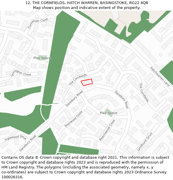 12, THE CORNFIELDS, HATCH WARREN, BASINGSTOKE, RG22 4QB: Location map and indicative extent of plot