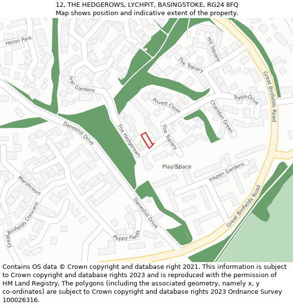 12, THE HEDGEROWS, LYCHPIT, BASINGSTOKE, RG24 8FQ: Location map and indicative extent of plot