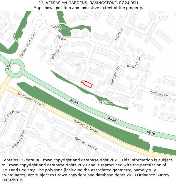 12, VESPASIAN GARDENS, BASINGSTOKE, RG24 9SH: Location map and indicative extent of plot