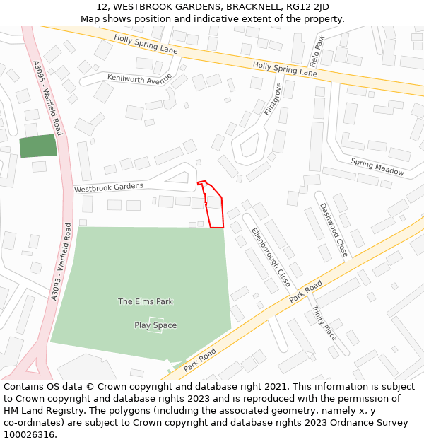 12, WESTBROOK GARDENS, BRACKNELL, RG12 2JD: Location map and indicative extent of plot