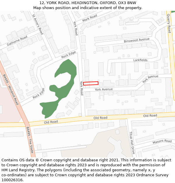 12, YORK ROAD, HEADINGTON, OXFORD, OX3 8NW: Location map and indicative extent of plot