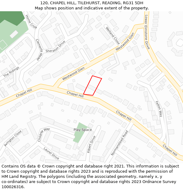 120, CHAPEL HILL, TILEHURST, READING, RG31 5DH: Location map and indicative extent of plot