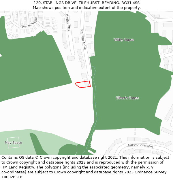 120, STARLINGS DRIVE, TILEHURST, READING, RG31 4SS: Location map and indicative extent of plot