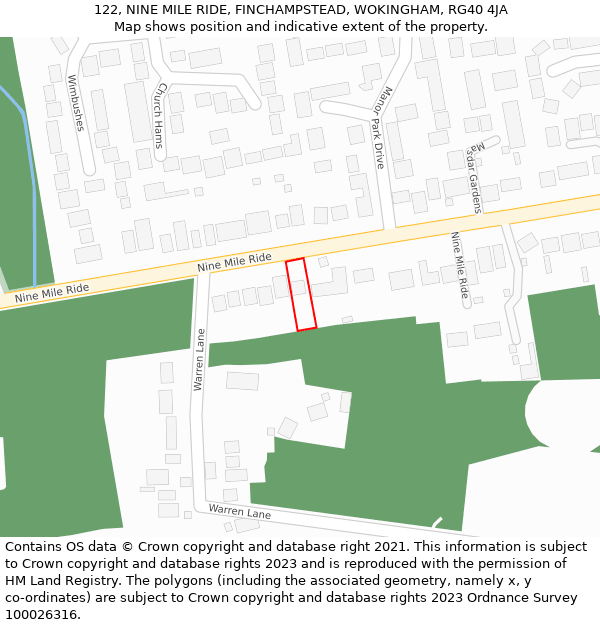122, NINE MILE RIDE, FINCHAMPSTEAD, WOKINGHAM, RG40 4JA: Location map and indicative extent of plot