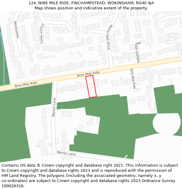 124, NINE MILE RIDE, FINCHAMPSTEAD, WOKINGHAM, RG40 4JA: Location map and indicative extent of plot