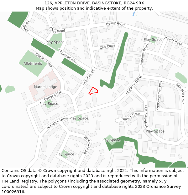 126, APPLETON DRIVE, BASINGSTOKE, RG24 9RX: Location map and indicative extent of plot