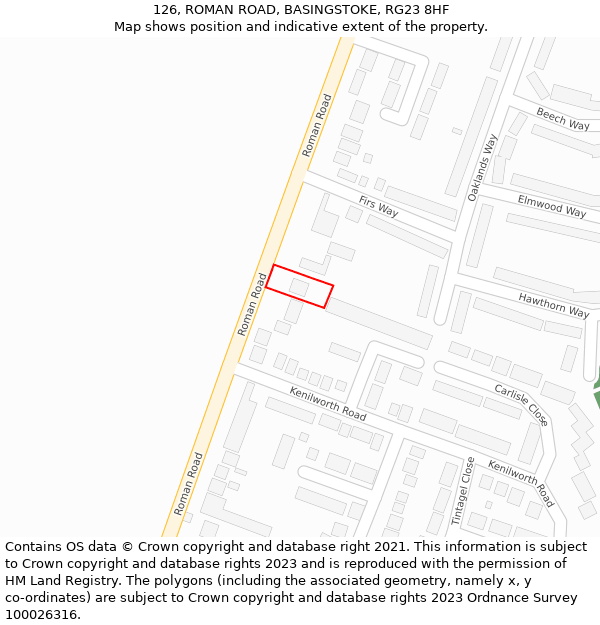 126, ROMAN ROAD, BASINGSTOKE, RG23 8HF: Location map and indicative extent of plot