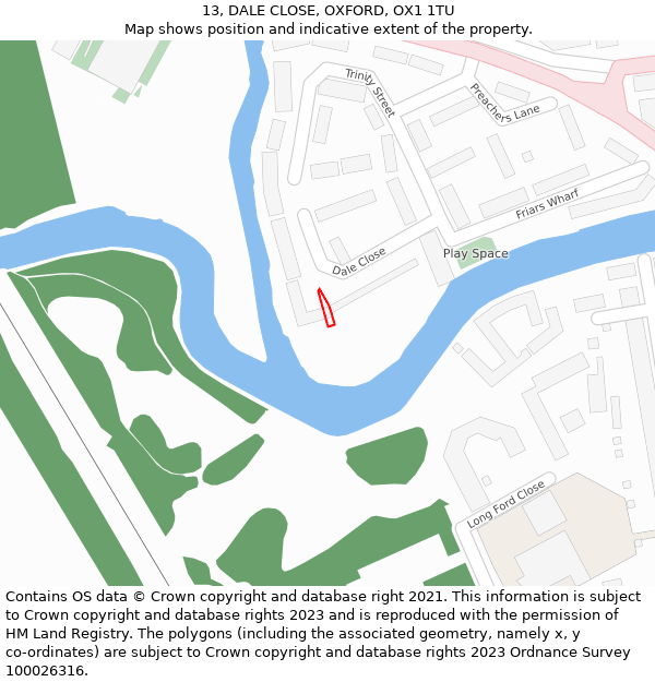 13, DALE CLOSE, OXFORD, OX1 1TU: Location map and indicative extent of plot