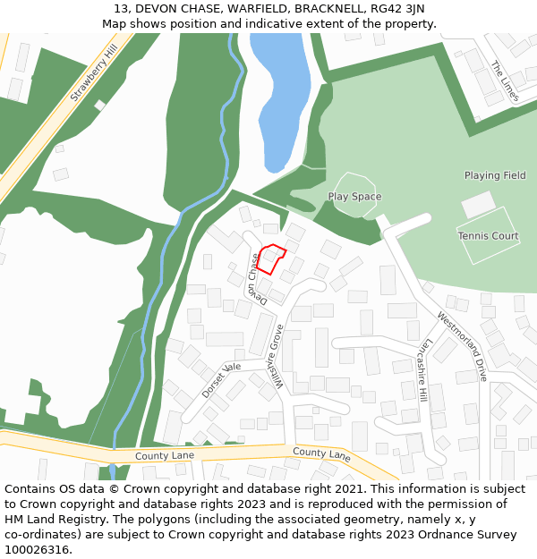 13, DEVON CHASE, WARFIELD, BRACKNELL, RG42 3JN: Location map and indicative extent of plot