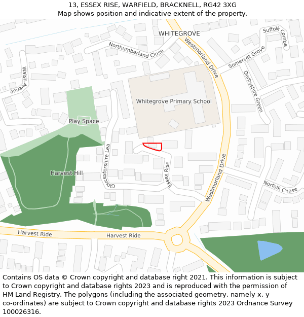 13, ESSEX RISE, WARFIELD, BRACKNELL, RG42 3XG: Location map and indicative extent of plot