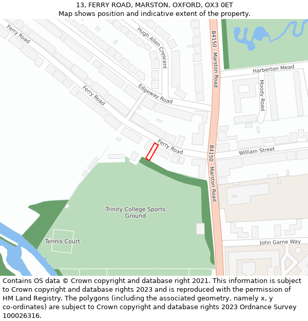 13, FERRY ROAD, MARSTON, OXFORD, OX3 0ET: Location map and indicative extent of plot