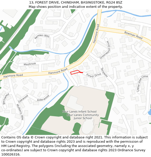 13, FOREST DRIVE, CHINEHAM, BASINGSTOKE, RG24 8SZ: Location map and indicative extent of plot