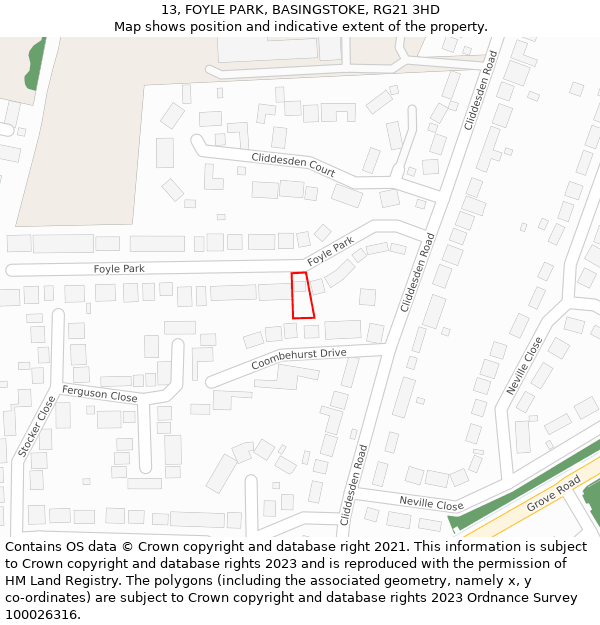 13, FOYLE PARK, BASINGSTOKE, RG21 3HD: Location map and indicative extent of plot