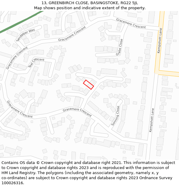 13, GREENBIRCH CLOSE, BASINGSTOKE, RG22 5JL: Location map and indicative extent of plot