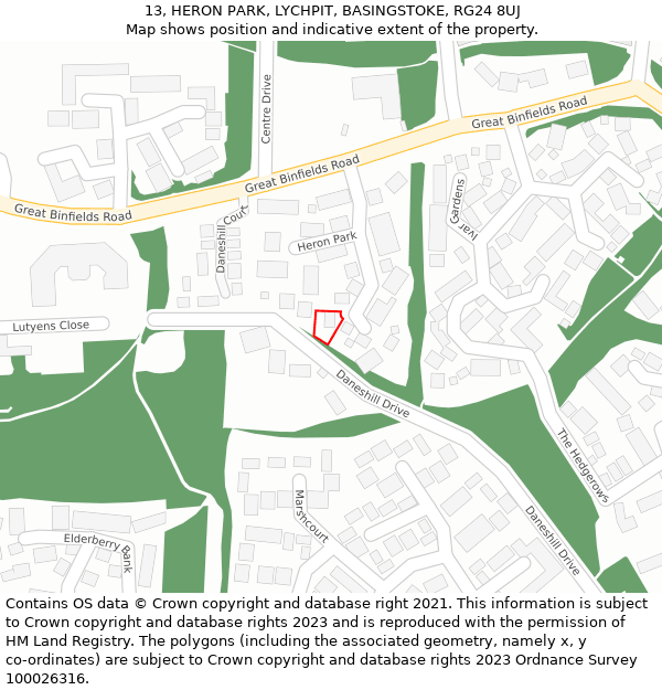 13, HERON PARK, LYCHPIT, BASINGSTOKE, RG24 8UJ: Location map and indicative extent of plot